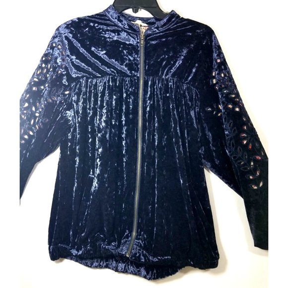 Entro Jacket Womens Size Medium blue Navy cut-out detail super soft zip up loose - Picture 3 of 14